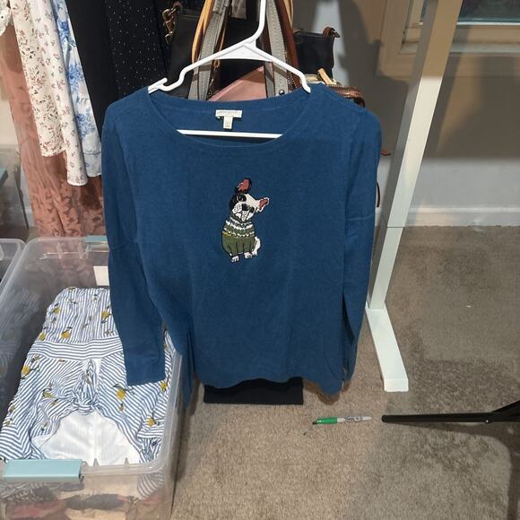 Talbots French Bulldog Graphic Crewneck Pullover Sweater - Picture 1 of 3